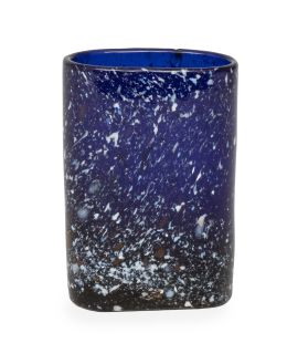 1096.  Vaso de faltriquera de vidrio con jaspeado en azul y blanco.La Granja, (1776-1825).