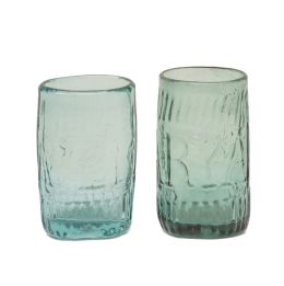 1184.  Lote de dos vasos de vidrio verde con Leyenda "Ave Marya".Viana de Mondejar, Trillo, Alcarria baja de Guadalajara, S. XVIII.