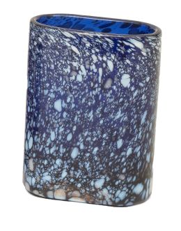 1327.  Vaso de faltriquera azul con jaspeado en blanco.La Granja, S. XVIII.