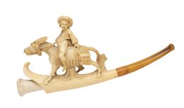 1390.  Pipa de espuma de mar tallada con niño con sombrero montado en burro.Finales del S. XIX.