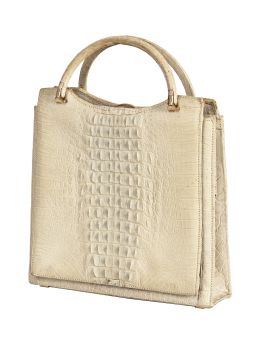 439.  Bolso vintage en piel de cocodrilo color marfil con dos asas