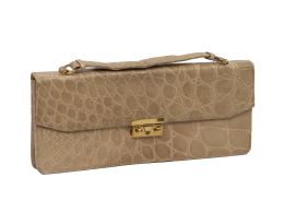 440.  Bolso clutch vintage de piel de cocodrilo color camel claro