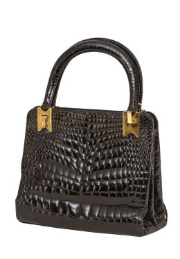 449.  Bolso vintage en piel de cocodrilo color negro, con dos asa