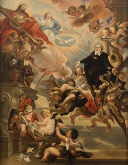 866.  JOSÉ JIMÉNEZ DONOSO, o XIMÉNEZ DONOSO (Consuegra, c. 1632 - Madrid, 1690)La Apoteosis de San Felipe Neri1659