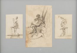 938.  ALEJANDRO FERRANT FISCHERMANS (Madrid, 1843 1917)Sátiro tocando la flauta rodeado de ninfas: Fauno sentado; dios Pan con la siringa sentado