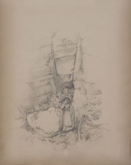 822.  ATRIBUIDO A ROSARIO WEISS (Madrid, 1814- 1843)Campesina apoyada en una roca