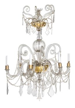 656.  Lámpara de cristal y cristal azogado de seis brazos de luz.