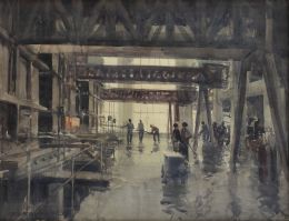 966.  CEFERINO OLIVÉ (Reus, 1907-1995)Interior de una fábrica, 1961