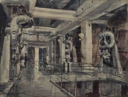 967.  CEFERINO OLIVÉ (Reus, 1907-1995)Interior de una fábrica, 1961