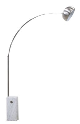 1415.  Lámpara Arco de acero sobre base de mármol blanco.Según diseño de Achille y Pier Giacomo Castiglioni, S. XX.