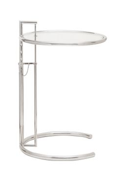 1421.  Mesa auxiliar ajustable E 1027 en acero y cristal.Según diseño de Eileen Gray (1878 - 1976), Vitra.