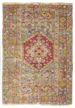 614.  Alfombra de campo azul y verde turca (USHAK) con tintes naturales. Turquía, Usahak, primer cuarto del siglo XIX. 