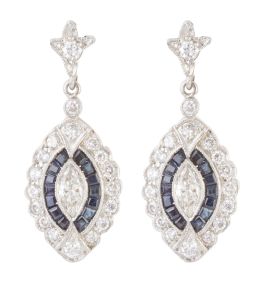 97.  Pendientes largos Art-Decó largos de brillantes y zafiros, 