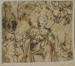 761.  ESCUELA ITALIANA, H. 1600Estudio de Virgen con Niño y ángeles