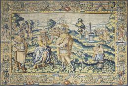 1086.  Tapiz en lana y seda con escena narrativa, rematada por cenefa.Bruselas, h. 1590.