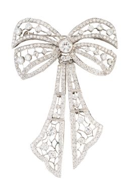 406.  Broche-colgante Art-Decó con diseño de lazo de brillantes d