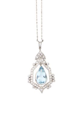 118.  Pendentif de aguamarina y brillantes estilo Art-Decó, con p