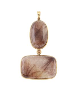 210.  Colgante con dos piezas de ágata musgosa articuladas, oval y rectangular respectivamente, con marcos de oro liso