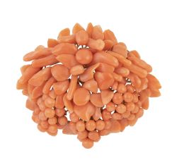 37.  Broche floral victoriano S. XIX en coral de Sciacca con cen