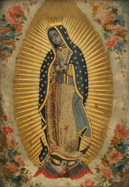 898.  ESCUELA MEXICANA, SIGLO XVIIIVirgen de Guadalupe con orla de flores