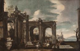 862.  ESCUELA ITALIANA, SIGLO XVIIICapricho arquitectónico con figuras