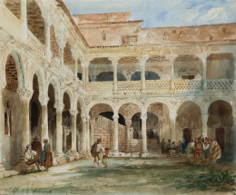 833.  JENARO PÉREZ VILLAAMIL (El Ferrol, 1807-Madrid, 1854)Vista del Patio del Palacio Arzobispal de Alcalá de Henares..