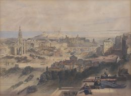 787.  JAMES DUFFIELD HARDING (1798-1863) según DAVID ROBERTS (1796-1864)Vista de ciudad de Edimburbo desde el castillo