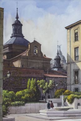 980.  ALBERTO SERRANO ARIZAGA (Castro Urdiales, 1921)La Parroquia de San José desde la Casa de las Siete Chimeneas, Madrid