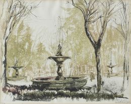 856.  JAVIER CLAVO (Madrid, 1918 - 1994)Las fuentes del Paseo del Prado, 1980