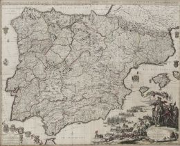 800.  PIERRE MORTIER (1661-1711)Theatre de la guerre en Espagne et Portugal, h.1704
