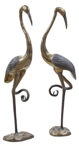 636.  Pareja de flamencos de bronce dorado y pavonado.S. XX.