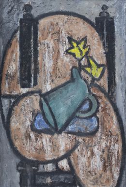 864.  GINÉS PARRA (Zurgena, Almería, 1896 - París, 1960)Bodegón de silla con jarro de flores, 1944