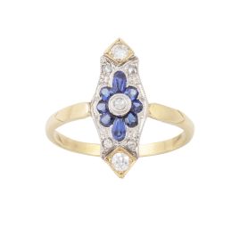 105.  Sortija lanzadera Art-Decó de diamantes y brillantes de tal