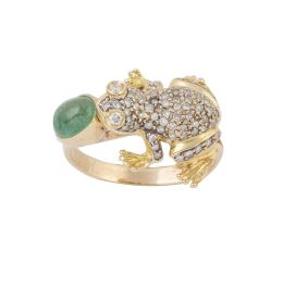 298.  Sortija rana de brillantes con cabujón de esmeralda de 0,70 ct aprox