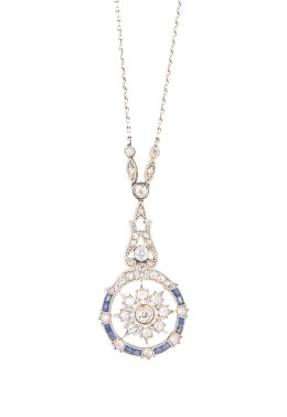 382.  Delicado pendentif Art-Decó de diamantes y zafiros calibrad