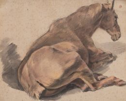 831.  PETER VAN BLOEMEN, llamado STANDAART  (Amberes, 1657-1720)Caballo tumbado 