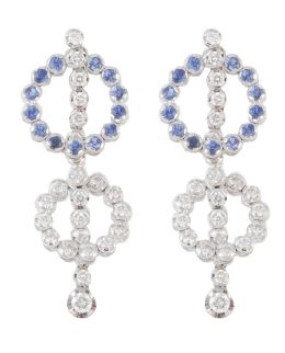 294.  Pendientes largos con aros de zafiros y brillantes, atraves