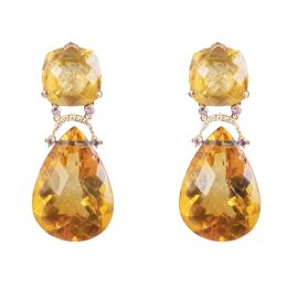 171.  Pendientes largos de citrinos de gota facetada que pende de