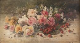 843.  BLAS BENLLIURE Y GIL (Valencia, 1852- Madrid, 1936)Bodegón de flores