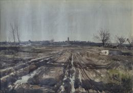 951.  CEFERINO OLIVÉ (Reus, 1907-1995)Paisaje de campo, 1961
