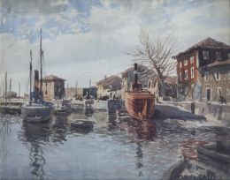 858.  CEFERINO OLIVÉ (Reus, 1907-1995)Vista de puerto