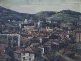 948.  CEFERINO OLIVÉ (Reus, 1907-1995)Vista de un pueblo