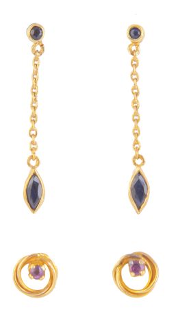 190.  Lote de 5 pares de pendientes de diferentes diseños decorados con piedras de colores