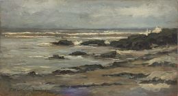 849.  JUAN MARTÍNEZ ABADES (Gijón, 1862-Madrid, 1920)Apunte del mar Cantábrico