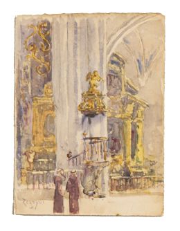 813.  DARÍO DE REGOYOS (Asturias, 1857-Barcelona, 1913)Interior de Catedral, crucero y púlpito; Sillería de un coro, 1891