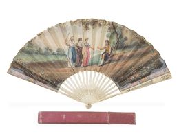 1198.  Abanico con varillaje de hueso calado y país de papel pintado y dorado con el Juicio de Paris.h. 1820.