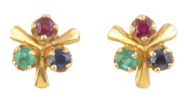 230.  Pendientes trébol de zafiro, rubí y esmeraldas