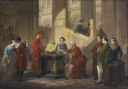 782.  W. HAMILTON ( Escuela inglesa o americana, siglo XIX)Dante leyendo la divina comedia