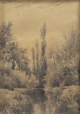 793.  CARLOS DE HAES (Bruselas, 1826-Madrid, 1898)Paisaje a orillas de un río