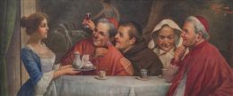 897.  AGUSTÍ FERRANDIZ (ESCUELA ESPAÑOLA, SIGLO XIX)El brindis de los clérigos